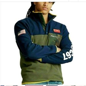 Polo Ralph Lauren RLPC67 USA Flag Fleece Navy Green Pullover Jacket